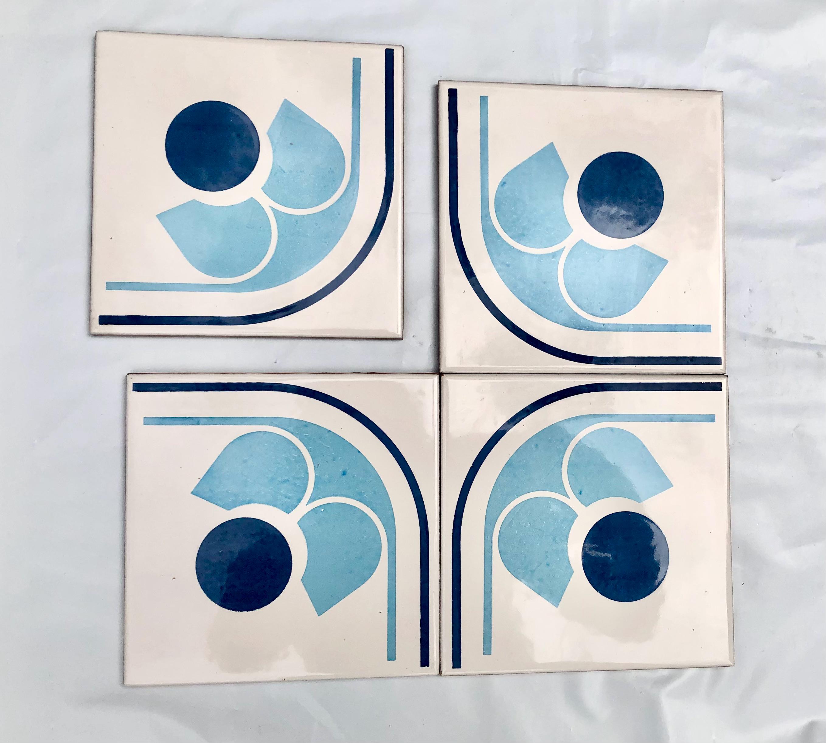 Spanish 60s 70s Vintage Tiles UNUSED.8 Pc Blue Flower Retro Tiles ...