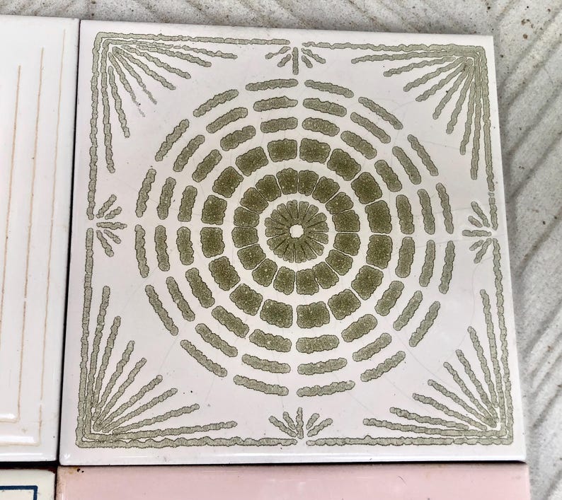 70s pink, beige, blue retro tiles — set of 6, photo 9 of 10