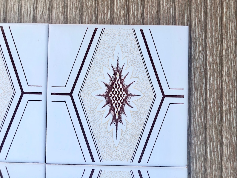 70s Spanish vintage tiles – Brown + yellow retro tiles — set of 6, photo 8 of 10