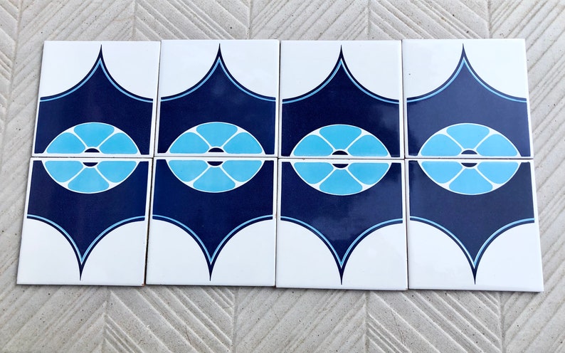 Blue tiles – Retro salvaged original 70s tiles — set of 8, photo 6 of 10