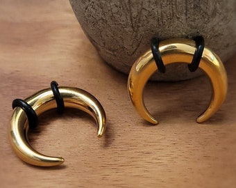 Pair 6g 4mm Gold Steel Pinchers Ear Stretching Plugs Tapers Horseshoes Gauges Septum Rings 6 gauge 6ga