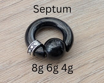 Anello per setto nasale con sfera prigioniera nera, gioielli con sfera prigioniera a molla, calibri a ferro di cavallo 4g 6g 8g CBR, bilanciere circolare allungato 12 mm 16 mm 1/2" 5/8"