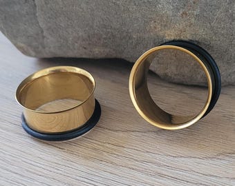 Pair Gold Single Flare Surgical Steel Tunnels Gauges Ear Stretching 2g 0g 00g 1/2 9/16 5/8 3/4 7/8 1 Inch 1g 7mm taping plugs metal earrings