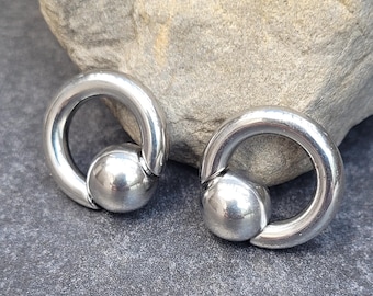 Dilatadores de oreja con forma de herradura, de acero quirúrgico 316L, con resorte y cuentas cautivas, de 00 g a 8 g, grandes, estirados y pesados, CBR