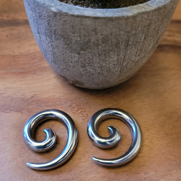 Pair Stainless Steel Ear Spirals Tapers Plugs Gauges 0g 2g 4g 6g 8g 10g 12g  earrings 0 2 4 6 8 10 gauge hanger super metal silver stretchin