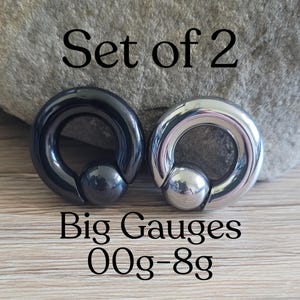 Set of 2 Black Silver 316L Surgical Steel Spring Loaded Captive Bead Ring Septum Ear Plug Horseshoes Gauges 00g 0g 2g 4g 6g 8g big stretched