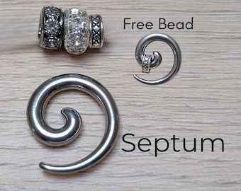 Anillo de septum en espiral de acero plateado 0g 2g 4g 6g 8g 10g 12g 0 2 4 6 8 10 calibre colgador estiramiento cónico espiral rizado único hombres mujeres