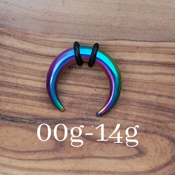 Rainbow Steel Septum Pincher Ring Stretching Gauging Taper Horseshoe Gauges 00g 0g 1g 2g 4g 6g 8g 10g 12g 14g 7g nose stretched jewelry