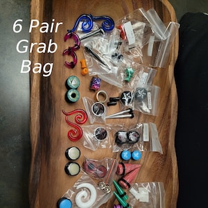 Kit de dilatación de orejas Mystery Box de 6 pares, dilatadores, espirales, túneles, joyería corporal de acero y silicona, calibres 8 g, 6 g, 4 g, 2 g, 0 g, 00 g, 1/2 9/16