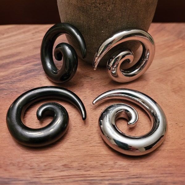 2 Pairs Black Stainless Steel Ear Spirals Tapers Gauges 0g 2g 4g 6g 8g silver hangers 3mm stretching gauge earring 0 2 4 6 8 super metal set