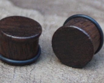 Pair of Organic Wood Single Flare Hand Carved Ear Plugs Gauges 0g 1/2 9/16 5/8 18mm 20mm