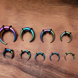 9 Rainbow Steel Pinchers 0g-14g Pinchers Horseshoes Talons Tapers Crescents septum gauges 0g 1g 2g 4g 6g 8g 10g 12g 14g stretching kit