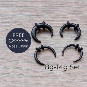 Set of 8g 10g 12g 14g Black Steel Pinchers for Septum Stretching Kit Ears Buffalo Tapers Horseshoe Gauges Gauging 3mm 2.4mm 2m 1.6mm image 1