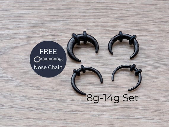 Set of 8g 10g 12g 14g Black Steel Pinchers for Septum Stretching Kit Ears Buffalo Tapers Horseshoe Gauges Gauging 3mm 2.4mm 2m 1.6mm