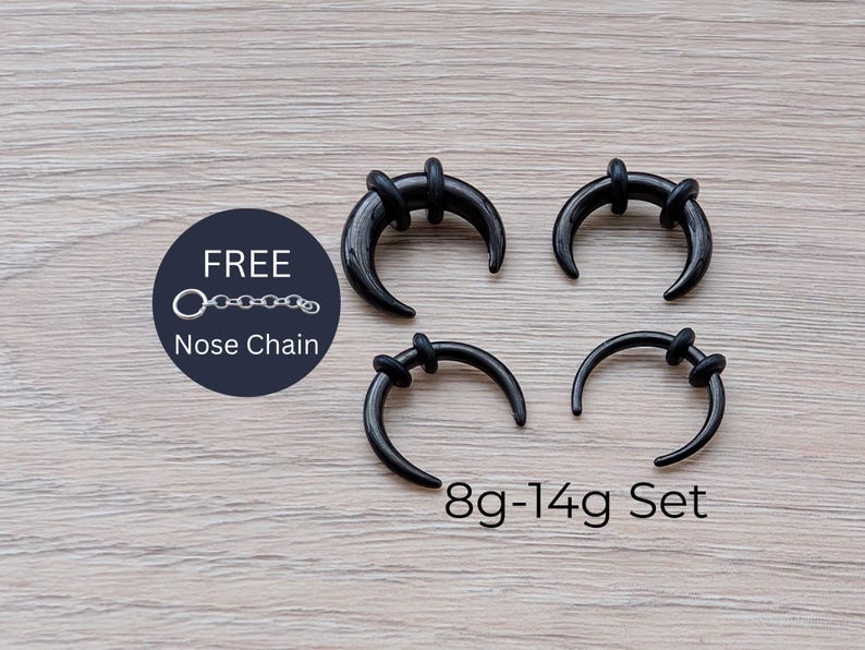 Set of 8g 10g 12g 14g Black Steel Pinchers for Septum Stretching Kit Ears Buffalo Tapers Horseshoe Gauges Gauging 3mm 2.4mm 2m 1.6mm image 1