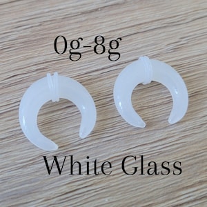 Pair White Glass Pinchers Stretching Gauging Tapers Horseshoes Gauges Plugs 0g 2g 4g 8g stretched jewelry organic piercing hangers gift 8mm