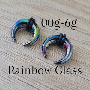 Pair Rainbow Glass Pinchers Stretching Gauging Tapers Horseshoes Gauges Plugs 00g 0g 2g 4g 6g stretched jewelry organic piercing hangers men