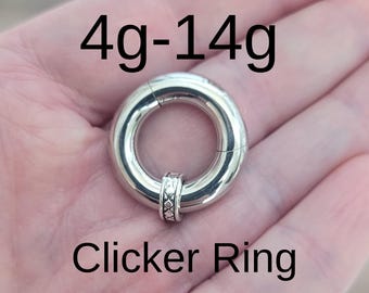 Silver Tribal Septum Clicker Ring • 4g 6g 8g 10g 12g 14g Hinged Hoop • 316L Surgical Steel Stretched Lobe Ear Piercing Jewelry • Single