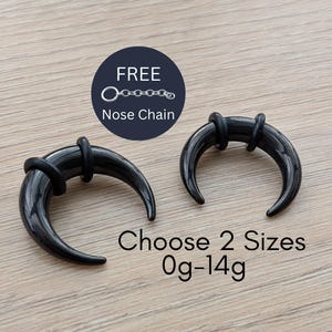 Black Steel Pinchers Septum Ring Stretching Kit Tapers Horseshoes Gauges 0g 1g 2g 4g 6g 8g 10g 12g 14g Set for Stretched Piercing nose chain