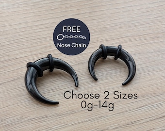 black fish hook septum Black Steel Pinchers Septum Ring Stretching Kit Tapers Horseshoes Gauges 0g 1g 2g 4g 6g 8g 10g 12g 14g Set for Stretched Piercing nose chain