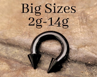 Septum Ring Black Spike Cone Horseshoe Large Barbell Stretching jewelry Steel 2g 4g 6g 8g 10g 12g 14g piercing nose big gauge wide edgy 5/8
