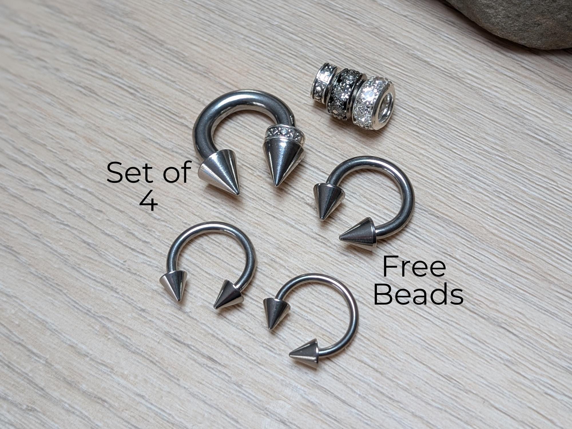 Set 4 Silver Steel Septum Spike Horseshoes Cone Ears Tapers