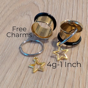 Pair Gold Single Flare Surgical Steel Tunnels Gauges Ear Stretching 2g 0g 00g 1/2 9/16 5/8 3/4 7/8 1 Inch 1g 7mm taping plugs metal earrings