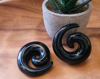 Pair 00g Black Ear Plugs Spirals Tapers Horseshoes huge big hangers gauges 10mm 00 gauge earrings stretching stretched  goth alt unique