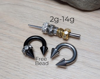 1 Black + 1 Silver Steel Spike Septum Cone Horseshoe Large Barbell Stretched 2g 4g 6g 8g 10g 12g 14g piercing pincher gauge big circular