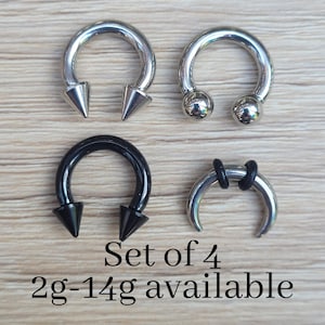 Horseshoe Spike Cone Ball Barbell 316L Surgical Steel 2g 4g 6g 8g 10g 12g 14g septum stretching piercing big gauge black titanium gift set