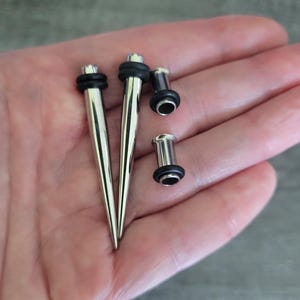 Pair Steel Tapers and Tunnels Ear Stretching Kit Gauges Gauging Plugs 1g 9mm 7/16 1/2 9/16 5/8 in between 2g 0g 00g half size star charm image 4