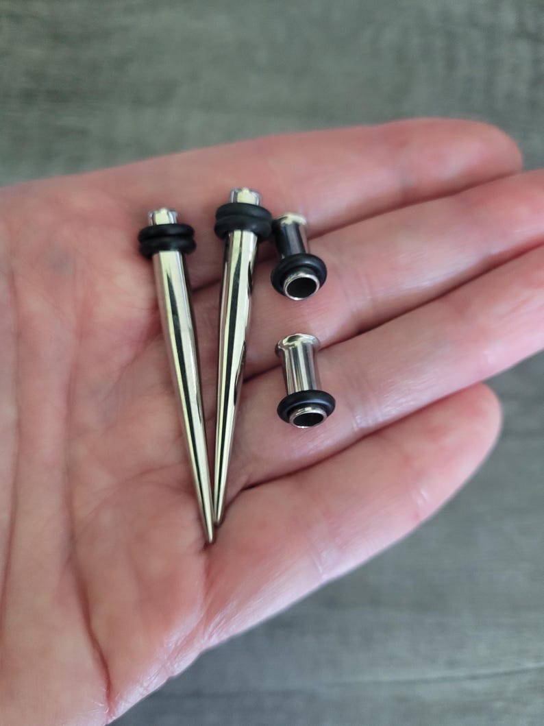 Pair Steel Tapers and Tunnels Ear Stretching Kit Gauges Gauging Plugs 1g 9mm 7/16 1/2 9/16 5/8 in between 2g 0g 00g half size star charm image 4