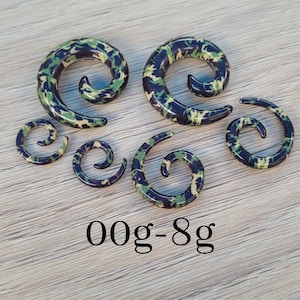 Paar Camouflage Camo 00g 0g 2g 4g 6g 8g Super Spiralen Tapers Stecker riesige große Aufhänger Gauge Ohrringe Stretching gestreckt einzigartiges Acryl