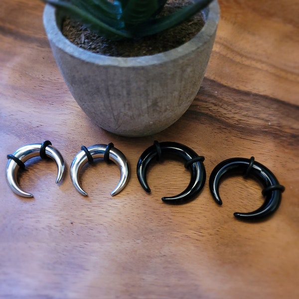 2 Pairs Ear Septum Steel Stretching Kit Plugs Tapers Black Pinchers Horseshoes Gauges 00g 0g 2g 4g 6g 8g 10g 12g 14g jewelry silver steel