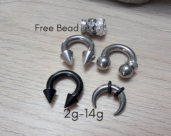 4 Pack Septum Rings Horseshoe Spike Cone Ball Barbell 2g 4g 6g 8g 10g 12g 14g stretching piercing big gauge black set