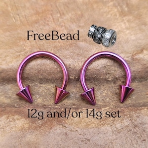 2 orecchini viola da 12 g e 14 g, con punta a cono, a ferro di cavallo, con dilatatori auricolari, calibro allungato, per piercing alla cartilagine, elica, rook, conchiglia, gioielli rosa