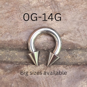 Single Spike Cone Horseshoe Large Barbell Septum Stretching 316L Surgical Steel 0g 2g 4g 6g 8g 10g 12g 14g piercing nose big metal gauge men