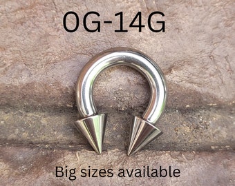 Single Spike Cone Horseshoe Large Barbell Septum Stretching 316L Surgical Steel 0g 2g 4g 6g 8g 10g 12g 14g piercing nose big metal gauge men