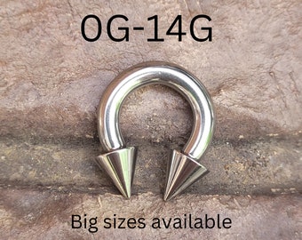 Single Spike Cone Horseshoe Circular Barbell Septum Stretching 316L Surgical Steel 0g 2g 4g 6g 8g 10g 12g 14g piercing nose big metal gauge