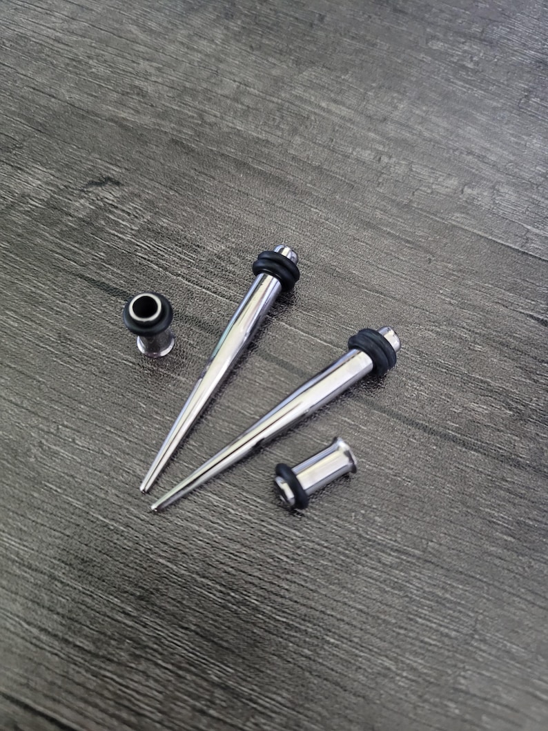 Pair Steel Tapers and Tunnels Ear Stretching Kit Gauges Gauging Plugs 1g 9mm 7/16 1/2 9/16 5/8 in between 2g 0g 00g half size star charm image 11