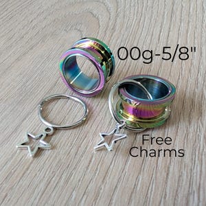 Pair Rainbow Screw On Surgical Steel Tunnels Gauges Ear Stretching Kit 00g 7/16 1/2 9/16 5/8 double flare plugs men women off fit jewelry