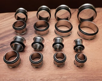 8 Pairs 00g 7/16 1/2 9/16 5/8 3/4 7/8 1 Inch Steel single flare Tunnels Ear Stretching Kit Plugs Gauges metal silver lightweight 00g-1 inch