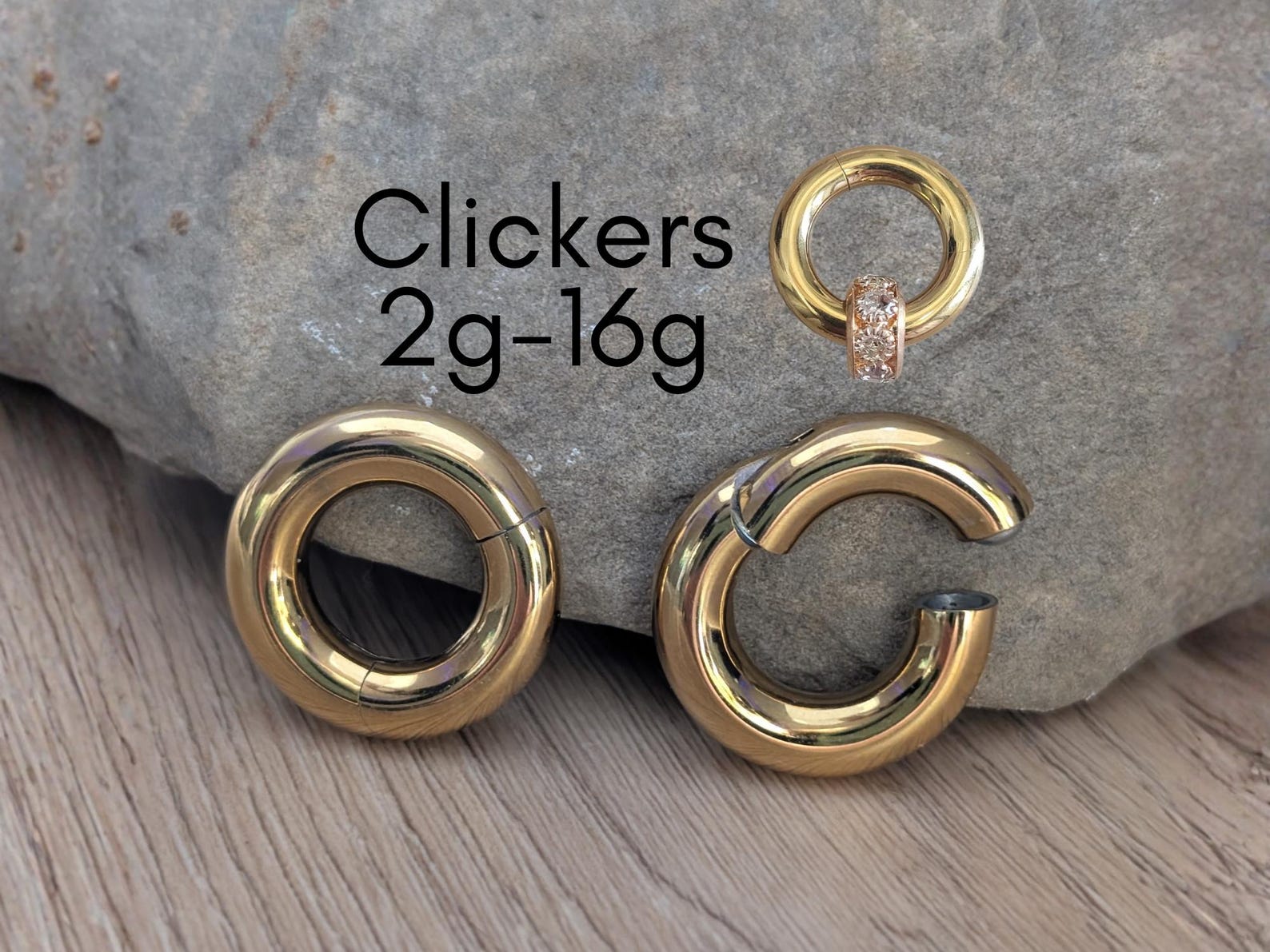 PAIR Gold 2g 4g 6g 8g 10g 12g 14g Hinged Clicker Segment Ring Hoop ...