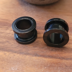 Pair Screw On Fit Black Anodized Stainless Steel Tunnels Gauges Ear Stretching Kit 00g 7/16 1/2 9/16 5/8 3/4 7/8 1 inch double flare plugs