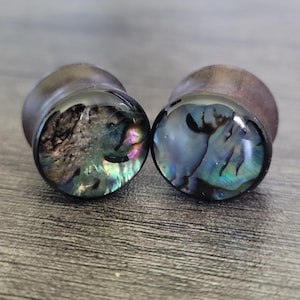 Pair Wood Organic Abalone Shell Inlay Hand Carved Ear Saddle Plugs Gauges 2g 0g 00g 1/2 jewelry earrings women gift black pretty blue purple