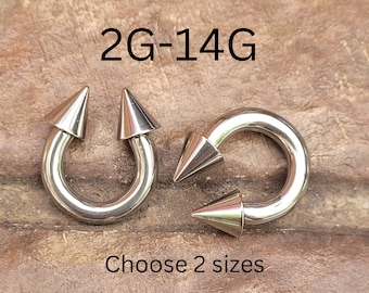 Set Spike Cone Horseshoe Circular Barbell Ear Septum Stretching Kit Silver Surgical Steel 2g 4g 6g 8g 10g 12g 14g piercing metal gauge nose