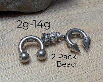 Horseshoe Spike Cone Ball Barbell 316L Surgical Steel Internally Threaded 2g 4g 6g 8g 10g 12g 14g 16g septum stretching piercing big gauge