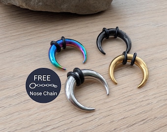 SINGLE Gold Black Rainbow Steel Septum Pincher Ring Stretching Ear Plug Tapers Horseshoes Gauges 00g 0g 1g 2g 4g 6g 8g 10g 12g 14g 7mm gauge