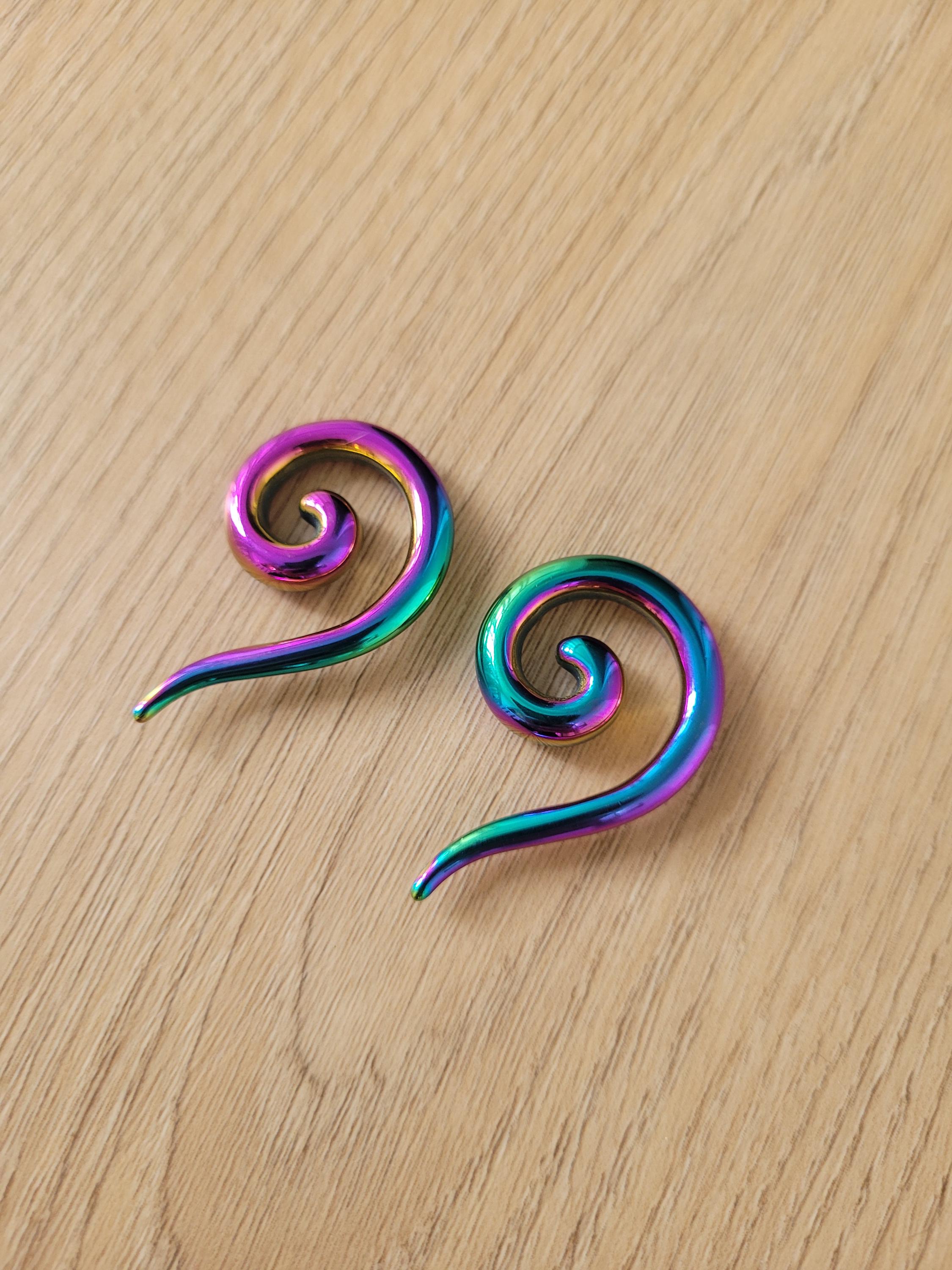 thumbnail image 2 of Zaya Rainbow Anodized Ear Spirals – 0g 2g 4g 6g 8g – 316L Surgical Steel 2 of 2