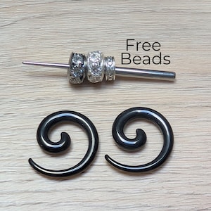 0g-12g Pair Black Steel Spiral Earring Gauges Ear Hangers Weights Tapers Gauges 0g 4g 6g 8g 10g 12g earrings piercing stretching jewelry men
